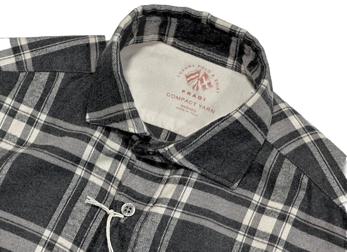 $495 NEW FRADI ITALY FLANNEL DRESS SHIRT S 15 EU 38 HANDMADE WASHED COMPACT YARN COTTON