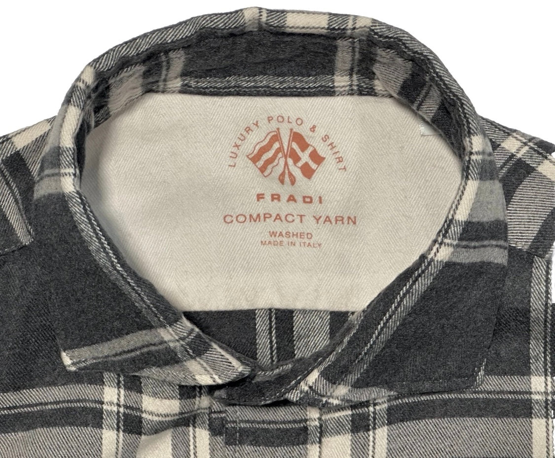 $495 NEW FRADI ITALY FLANNEL DRESS SHIRT S 15 EU 38 HANDMADE WASHED COMPACT YARN COTTON