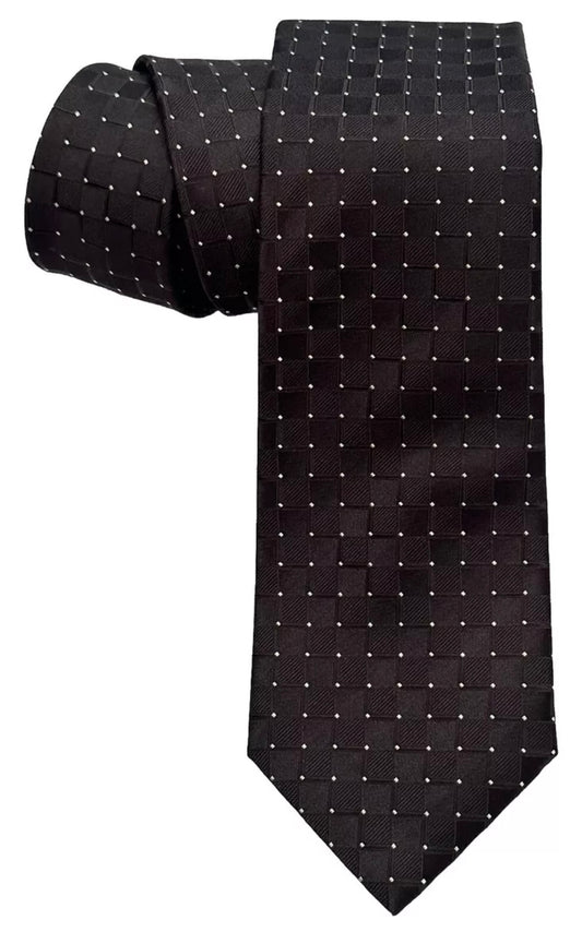 $395 NEW BRIONI SILK TIE HANDMADE BLACK GRID SUSPENDED MICRO POLKA DOTS 3 “