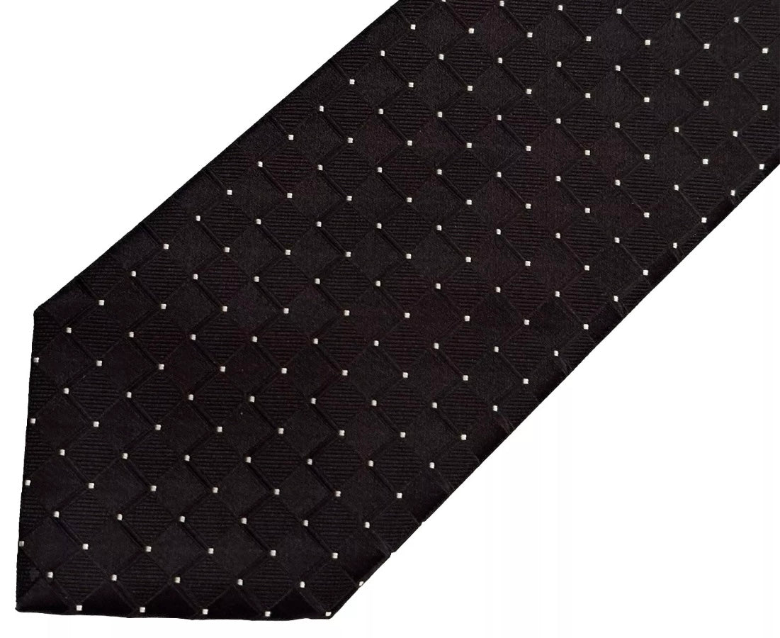 $395 NEW BRIONI SILK TIE HANDMADE BLACK GRID SUSPENDED MICRO POLKA DOTS 3 “