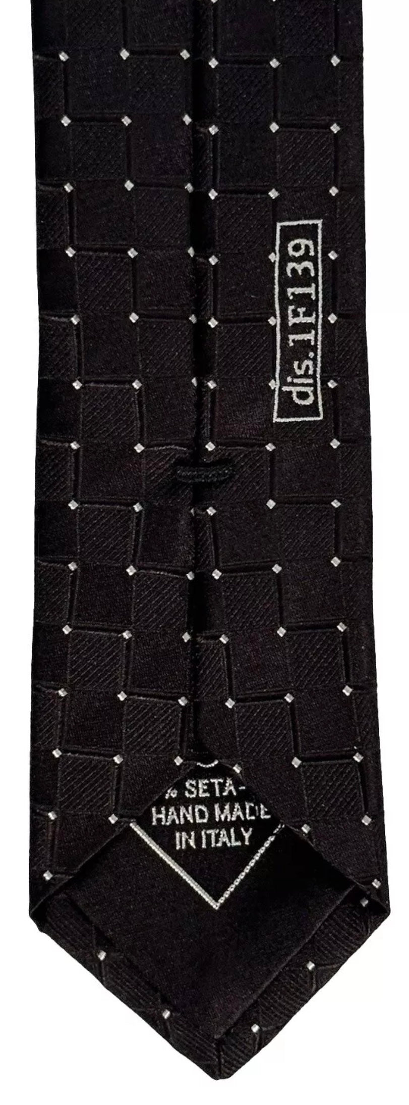 $395 NEW BRIONI SILK TIE HANDMADE BLACK GRID SUSPENDED MICRO POLKA DOTS 3 “