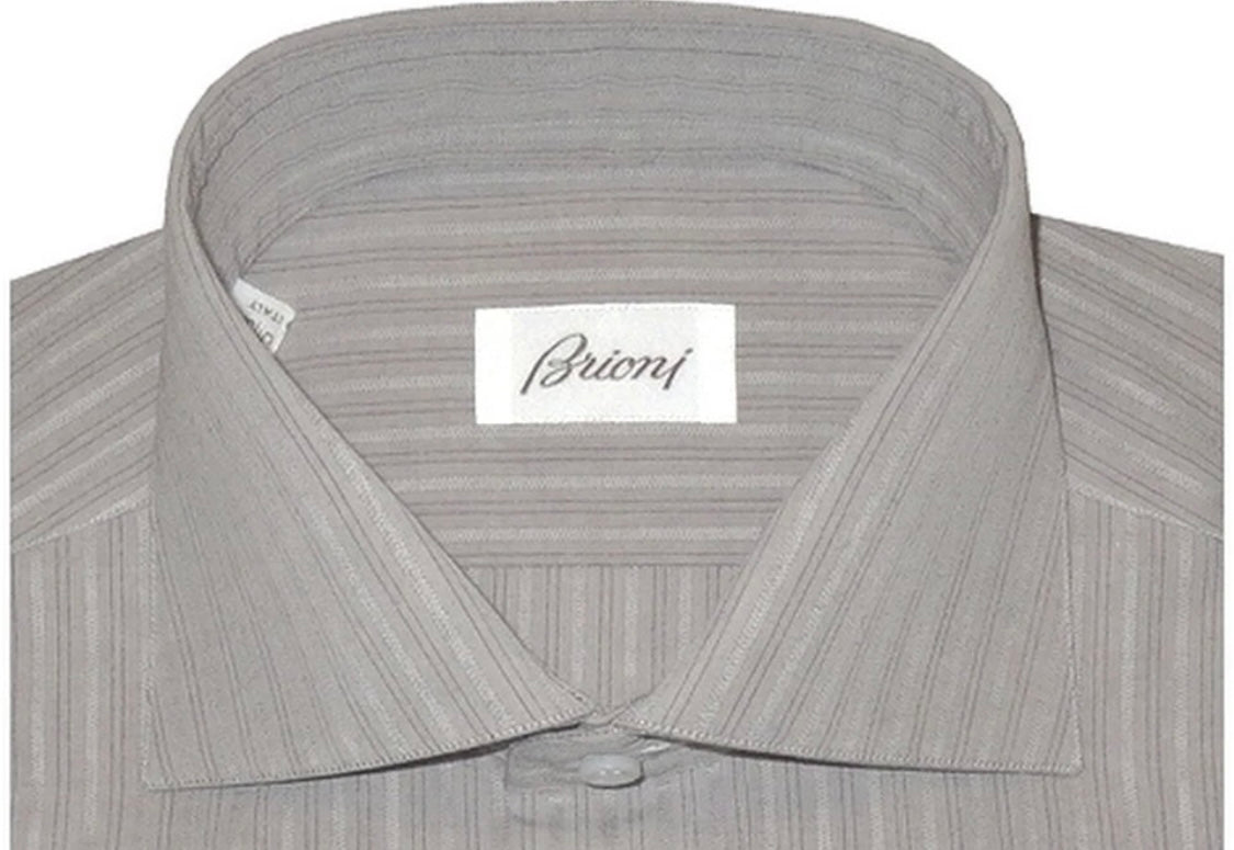 $695 NEW 39 15.5 BRIONI DRESS SHIRT PALE TAUPE BROWN FANCY STRIPE