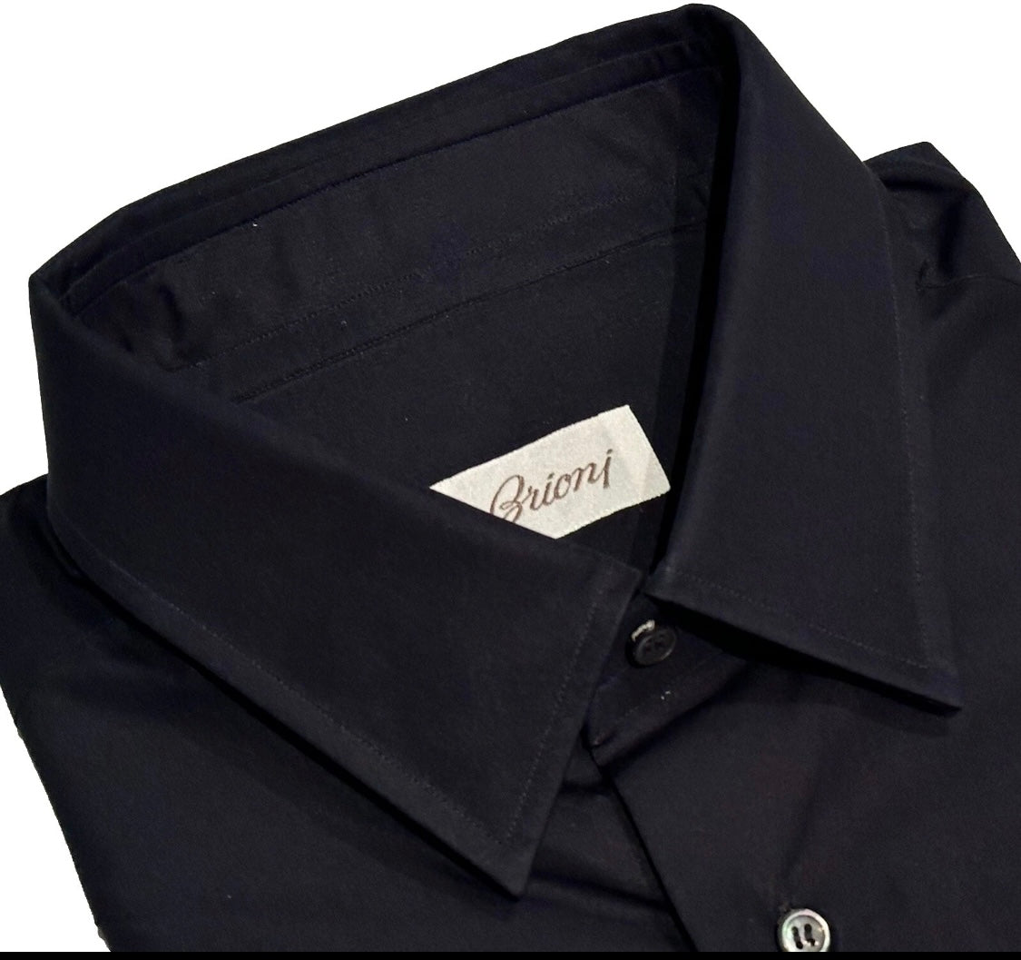 $950 NEW 16.5 42 BRIONI DRESS SHIRT TECHNO COTTON MIDNIGHT BLUE SLIM FIT TAPERED