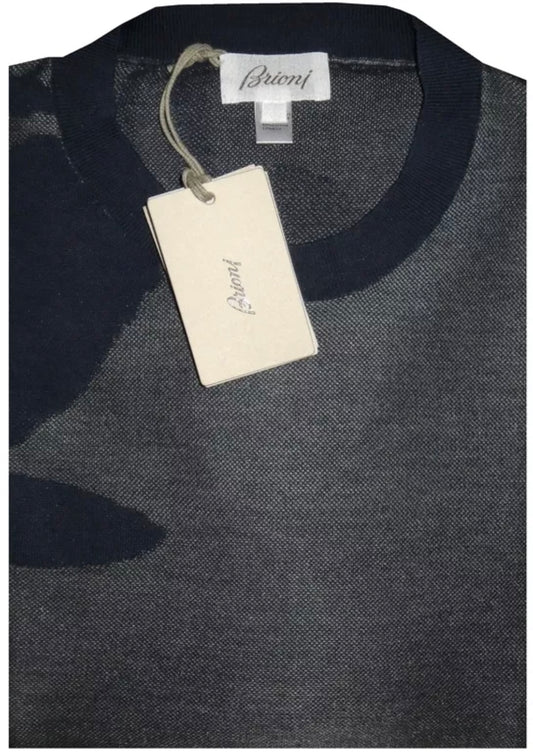 $1650 NEW EU 56 BRIONI SWEATER SLIM FIT DENIM CAMO KNIT COTTON SILK CREW NECK