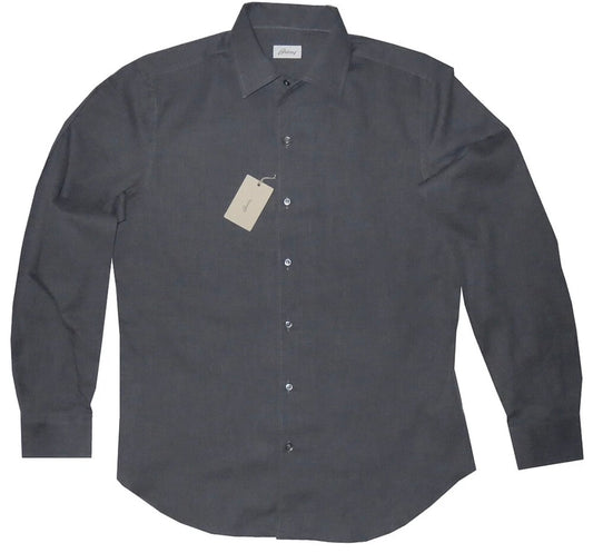 $650 NEW BRIONI DRESS SHIRT L FITTED FIT GRAY 1 PIECE LIGHTER CASUAL COLLAR