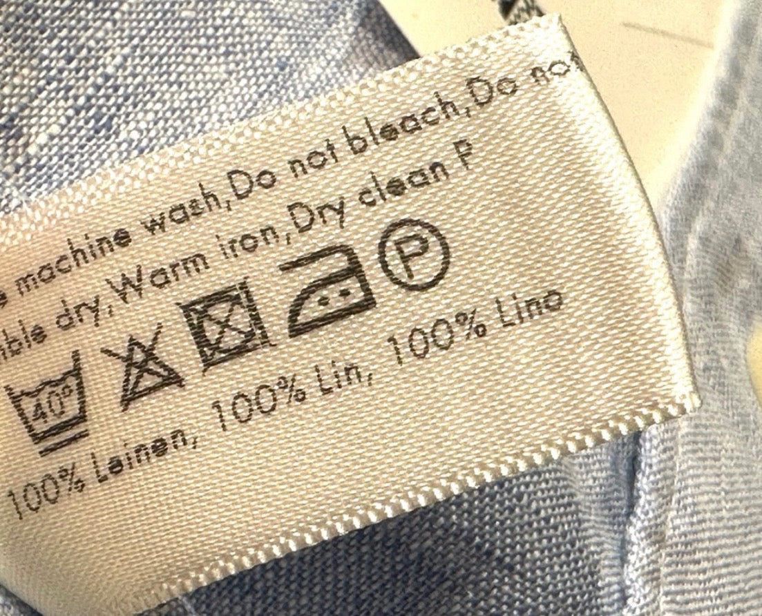 $285 NWT ETON DRESS SHIRT L 16.5 42 LINEN BAND COLLAR CHAMBRAY BLUE CONTEMPORARY