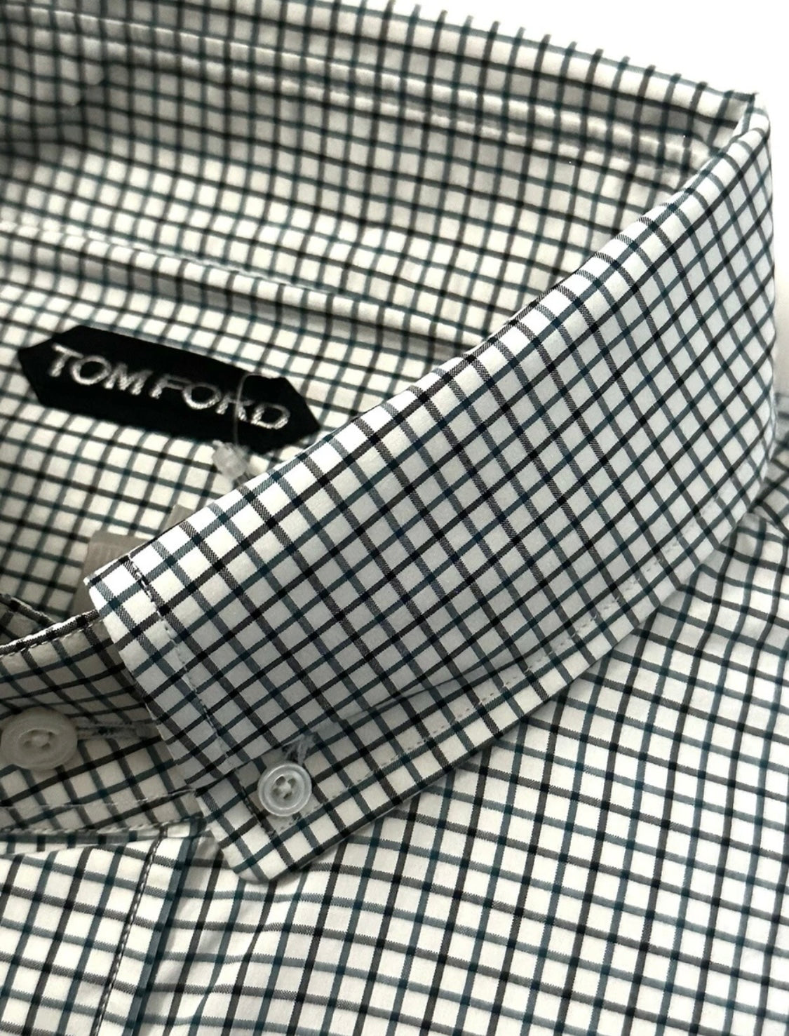 $730 NEW EU 44 17.5 TOM FORD DRESS SHIRT HANDMADE WHITE GREEN BROWN CHECK