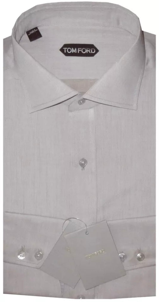 $640 NEW EU 45 17.75 TOM FORD DRESS SHIRT SOFT BROWN TAUPE HANDMADE