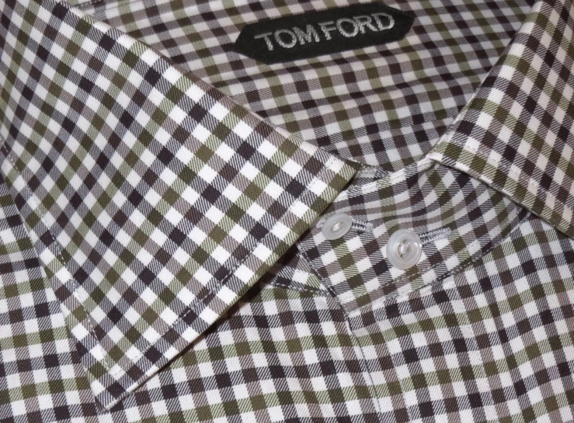 $730 NEW EU 45 17.75 TOM FORD DRESS SHIRT GREEN WHITE BLUE-BLACK CHECK HANDMADE
