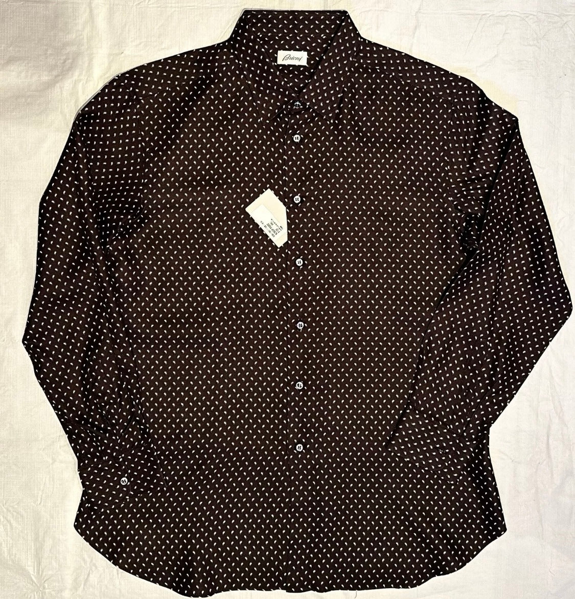 $2300 NEW XXL VI 44/ 17.5 BRIONI 100% SILK DRESS SHIRT BROWN PAISLEY