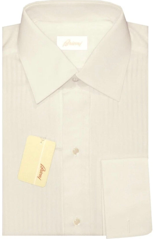 $895 NEW EU 38 15 BRIONI TUXEDO SHIRT FRENCH CUFF DRESS LIGHT ALMOND SEMI SHEER