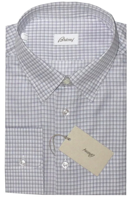 $550 NEW 43 17 V XL BRIONI DRESS SHIRT WHITE LAVENDER GRID LUXURY CASUAL