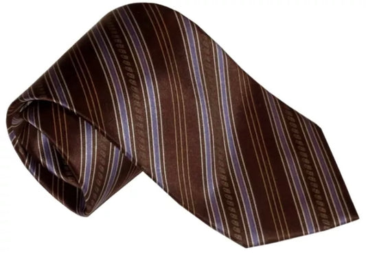 $285 NEW BRIONI 100% SILK SATIN NECK TIE REDDISH-BROWN WHITE INDIGO ORANGE "B"