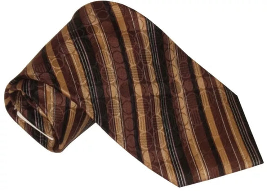 $295 NEW BRIONI HANDMADE NECK TIE 100% SILK DARK GOLD BROWN & BLACK w CIRCLE WATERMARK