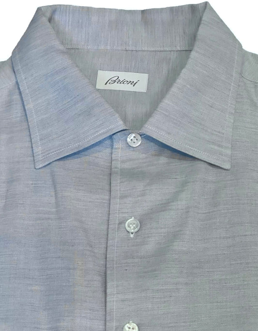 $875 NEW XXL 18 BRIONI SHIRT FITTED FIT CASHMERE COTTON LIGHT BLUE CASUAL COLLAR