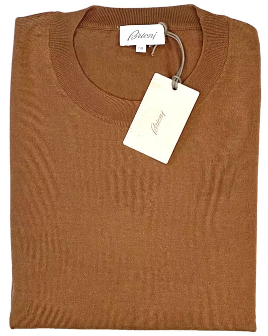 $1650 NEW EU 56 / L BRIONI VICUNA COLOR SWEATER SLIM FIT CASHMERE SILK CREW NECK SWEATER