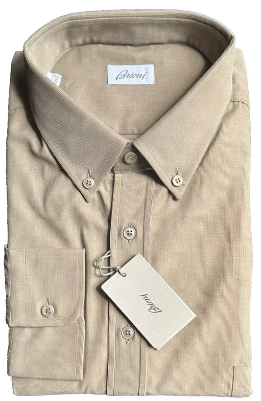 $895 NEW XXL 17.5 44 BRIONI SLIM FIT DRESS SHIRT FINE WALE COTTON CORDUROY MENS