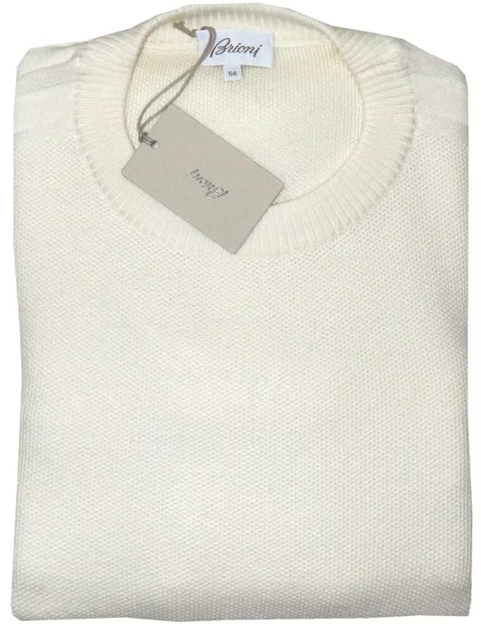 $1850 NEW EU 56 XXL BRIONI SWEATER CASHMERE COTTON IVORY CREW NECK PLUSH KNIT RACER