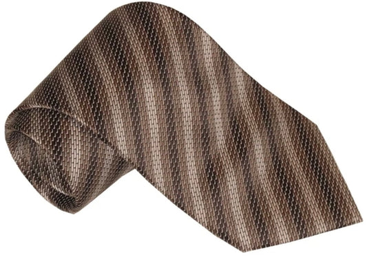 $275 NEW BRIONI TIE BROWN BEIGE TAUPE TONES DIAGONAL STRIPE SCALES SMOOTH
