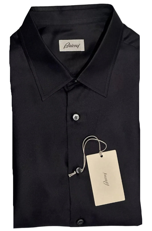 $2300 NEW XL V 44/44 17.5 BRIONI 100% SILK DRESS SHIRT BLACK ULTRA LUXURY