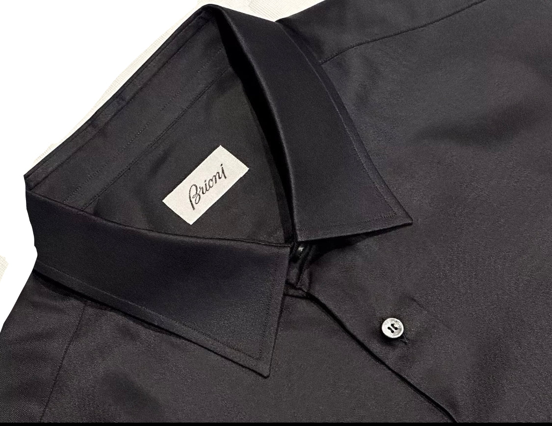 $2300 NEW XL V 44/44 17.5 BRIONI 100% SILK DRESS SHIRT BLACK ULTRA LUXURY