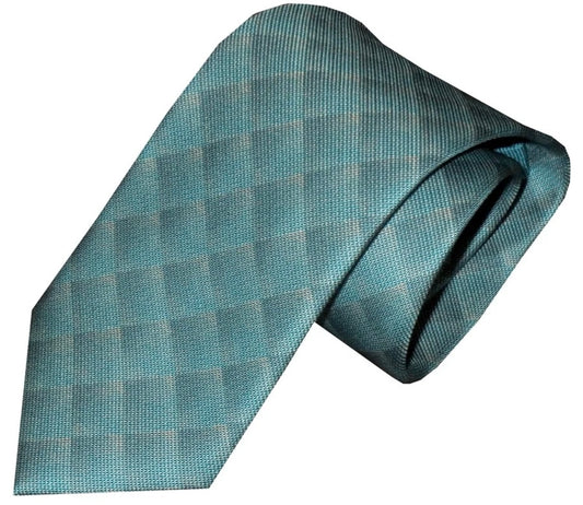 $295 NEW BRIONI 100% SILK NECK TIE FADING TURQUOISE TONES OPTICAL OP ART BOX PATTERN