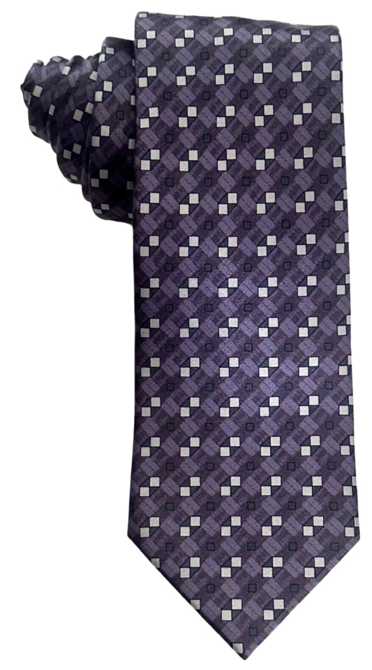 $395 NEW BRIONI SILK TIE HANDMADE PURPLE GRAY SUSPENDED BOX LATTICE 3 “