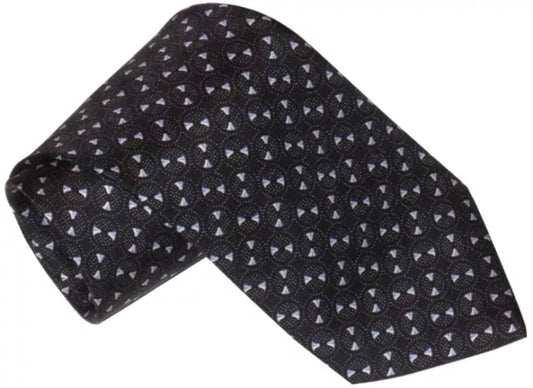 $285 NEW BRIONI TIE SILK BLACK w MINI DOT CIRCLES & PASTEL BOWTIES MOTIF SMOOTH
