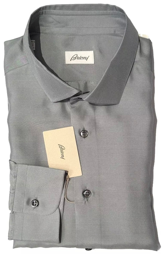 $2300 NEW XL / V 16.5 BRIONI 100% SILK DRESS SHIRT SLIM FIT BABY BLUE-GRAY