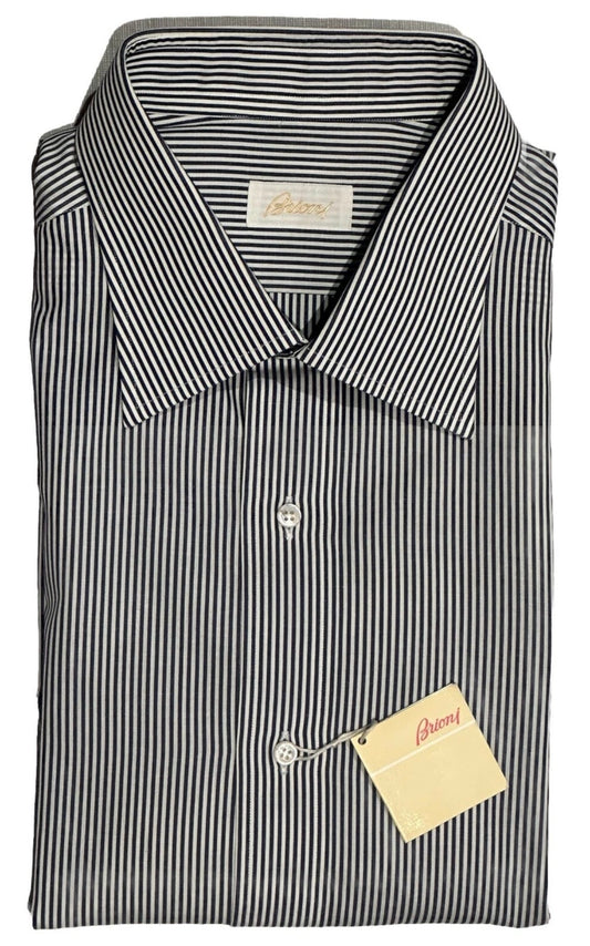 $650 NEW 45 17.75 BRIONI DRESS SHIRT NAVY WHITE STRIPE SLIM FIT - FITS 17.5