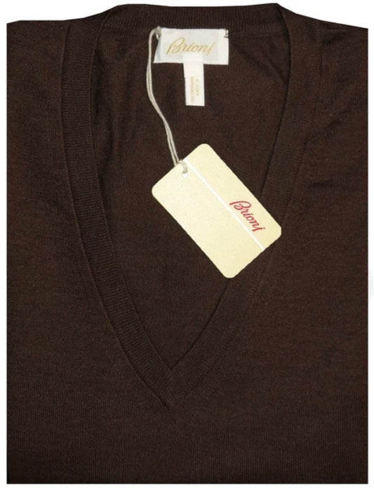 $1050 NEW  EU 48 / S BRIONI SWEATER CASHMERE SILK V NECK PULLOVER BROWN JUMPER
