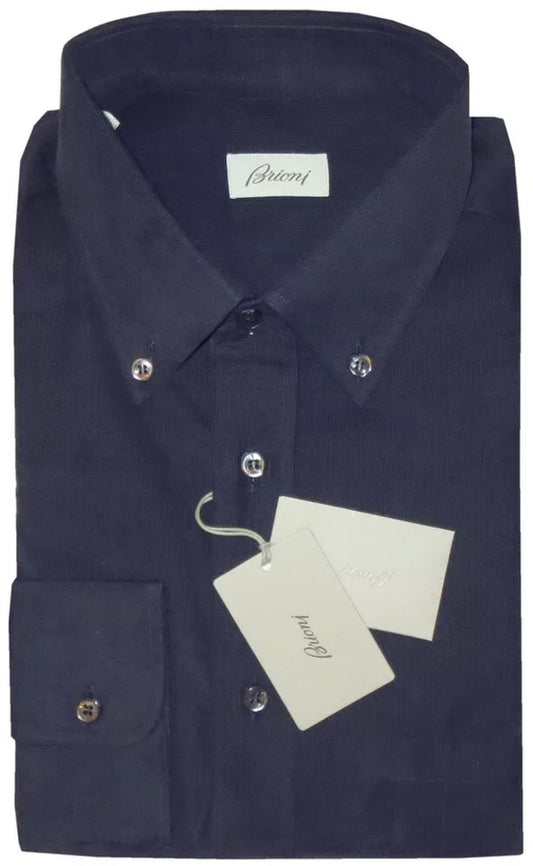 $595 NEW XXL BRIONI FINE WALE CORDUROY DRESS SHIRT TAPERED FIT DARK BLUE CASUAL