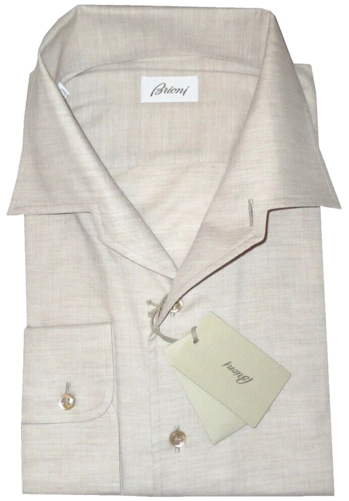 $650 NEW XXL 17.5 BRIONI DRESS SHIRT FITTED FIT OATMEAL 1 PIECE COLLAR CASUAL
