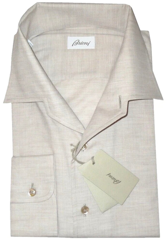 $650 NEW XXL 17.5 BRIONI DRESS SHIRT FITTED FIT OATMEAL 1 PIECE COLLAR CASUAL