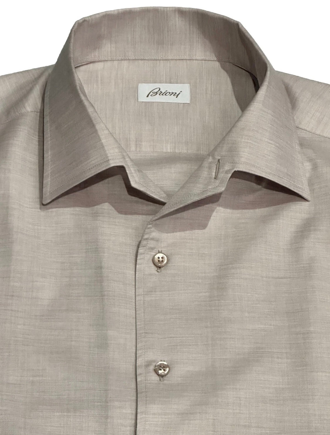 $650 NEW XXL 17.5 BRIONI DRESS SHIRT FITTED FIT OATMEAL 1 PIECE COLLAR CASUAL