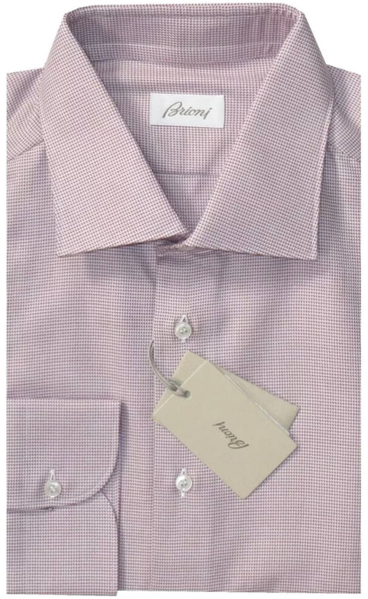 $650 NEW 44 17.5 BRIONI SHIRT DRESS TAPERED FITTED WHITE RED CHECK MENS