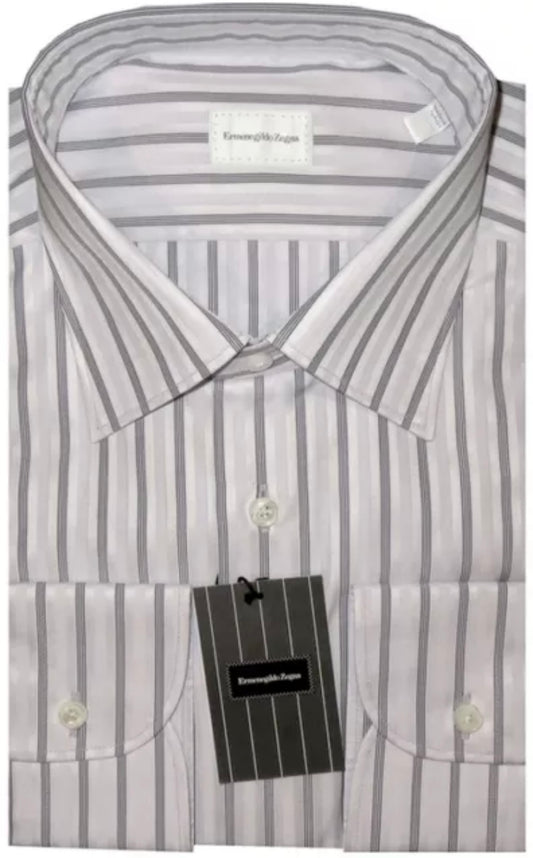 $425 NEW 43 17 ERMENEGILDO ZEGNA HANDMADE DRESS SHIRT WHITE & LAVENDER SUPERFINE COTTON