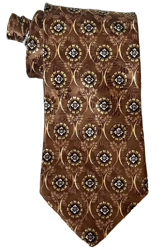 $295 NEW ERMENEGILDO ZEGNA TIE MENS 100% SILK BROWN MEDALLIONS