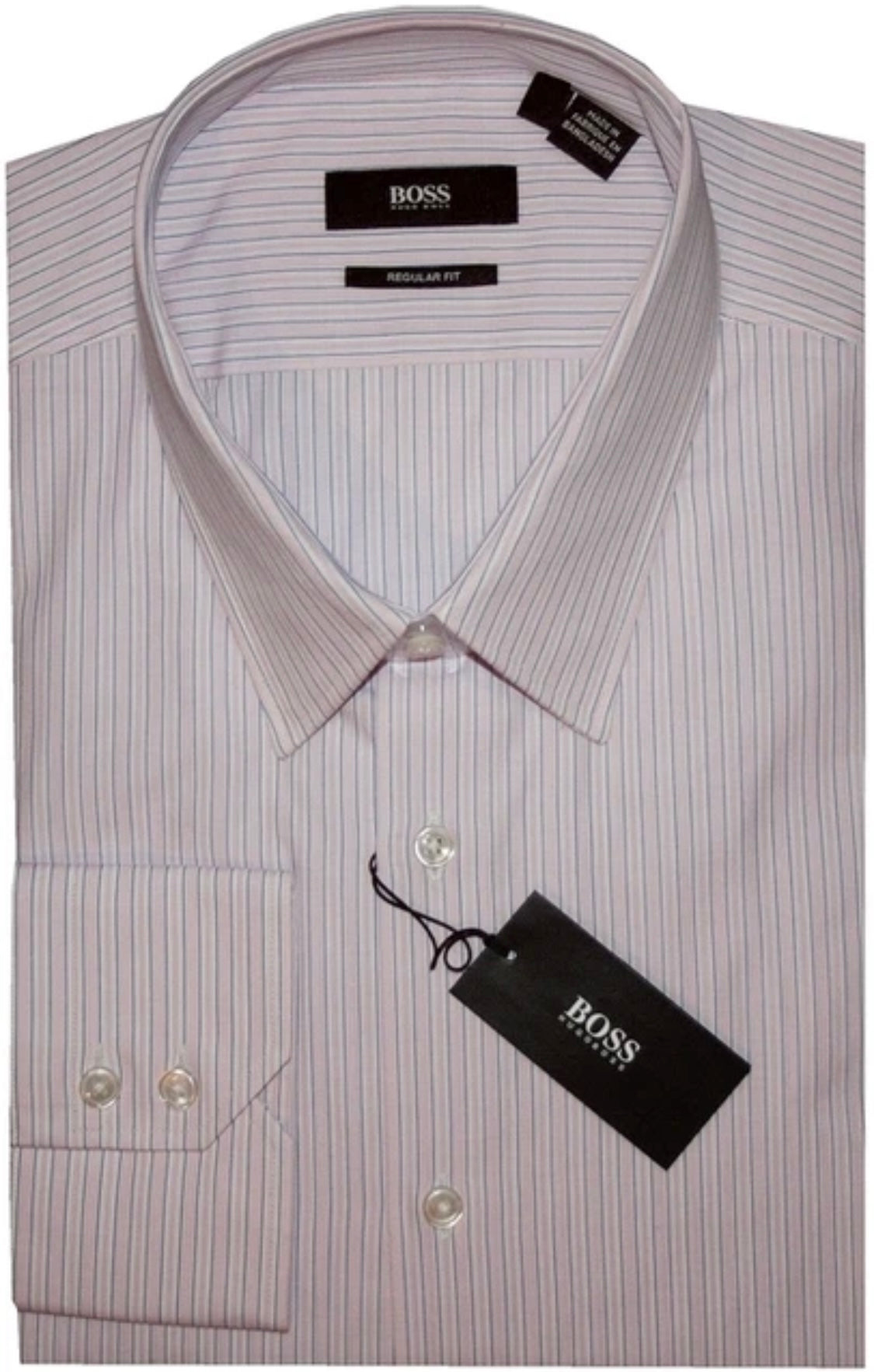 $285 NEW 16 36/37 HUGO BOSS DRESS SHIRT PALE PINK WHITE NAVY BLUE STRIPE