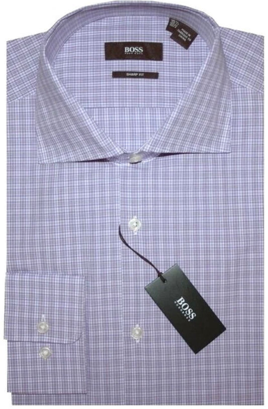 $285 NEW 16 32/33 HUGO BOSS SLIM SHARP FIT DRESS SHIRT WHITE PURPLE TONES PLAID