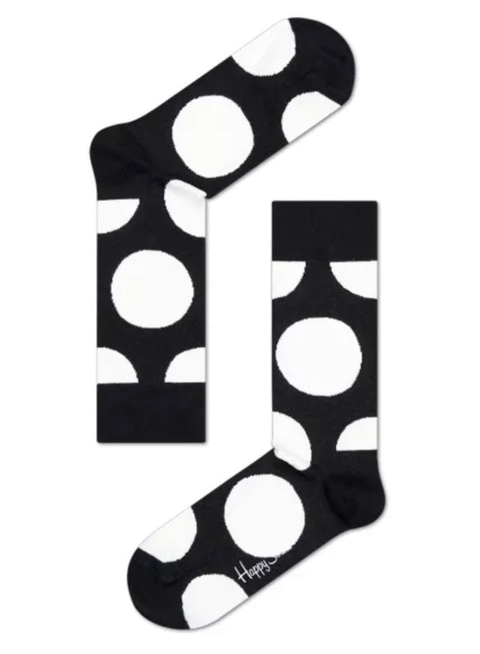 HAPPY SOCKS ONE PAIR OF BLACK w HUGE WHITE GIANT POLKA DOTS COMBED COTTON SOCKS