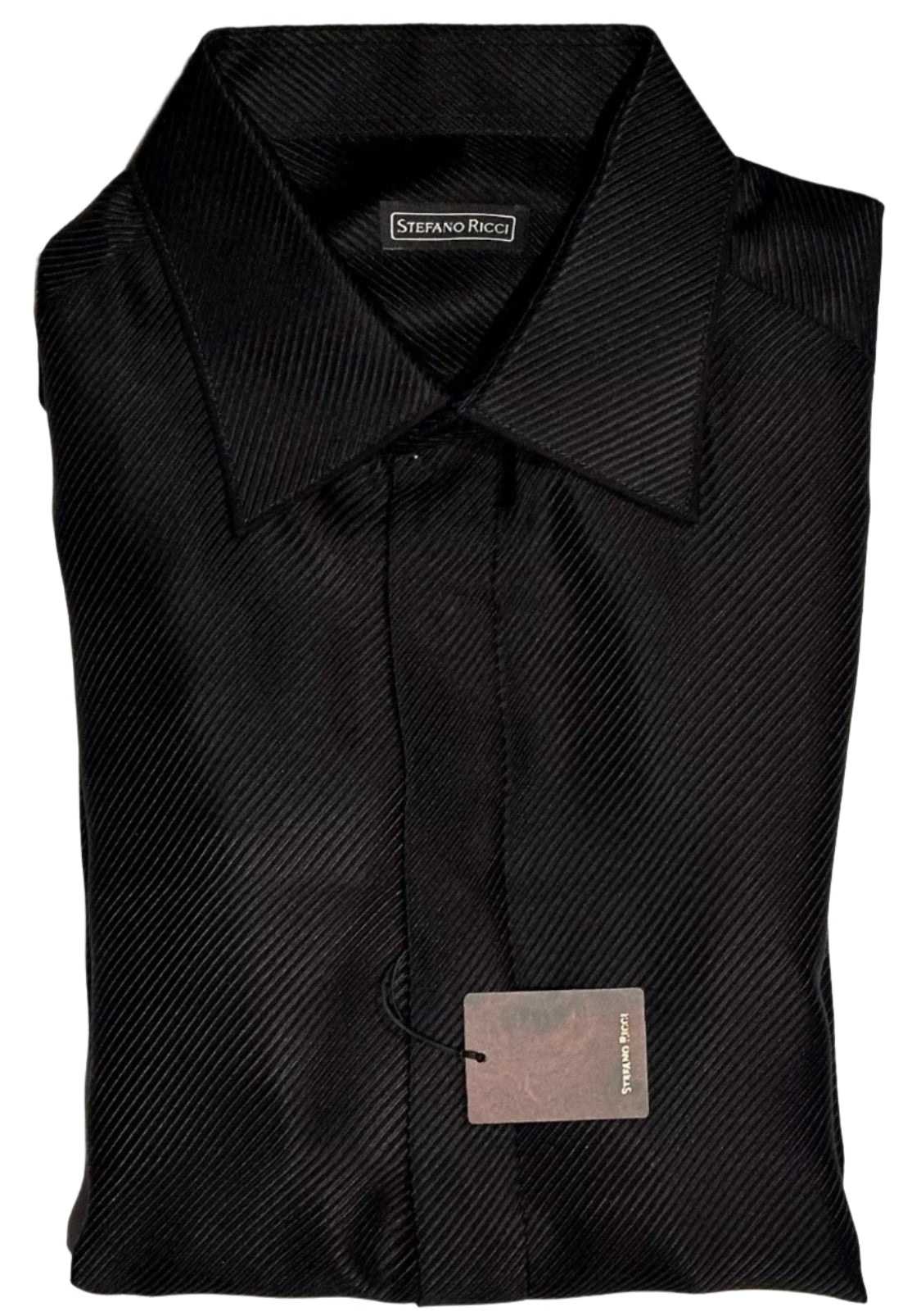 $2500 NEW 44 17.5 STEFANO RICCI 100% SILK DRESS SHIRT BLACK TWILL FRENCH CUFF