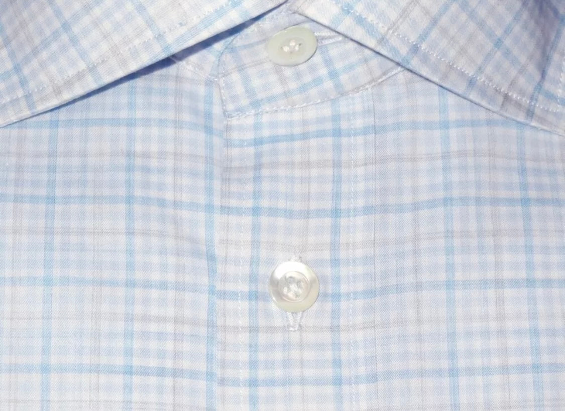 $450 NEW XL 17.5 LUCIANO BARBERA DRESS SHIRT LIGHT BLUE CHECK HAND MADE ITALY