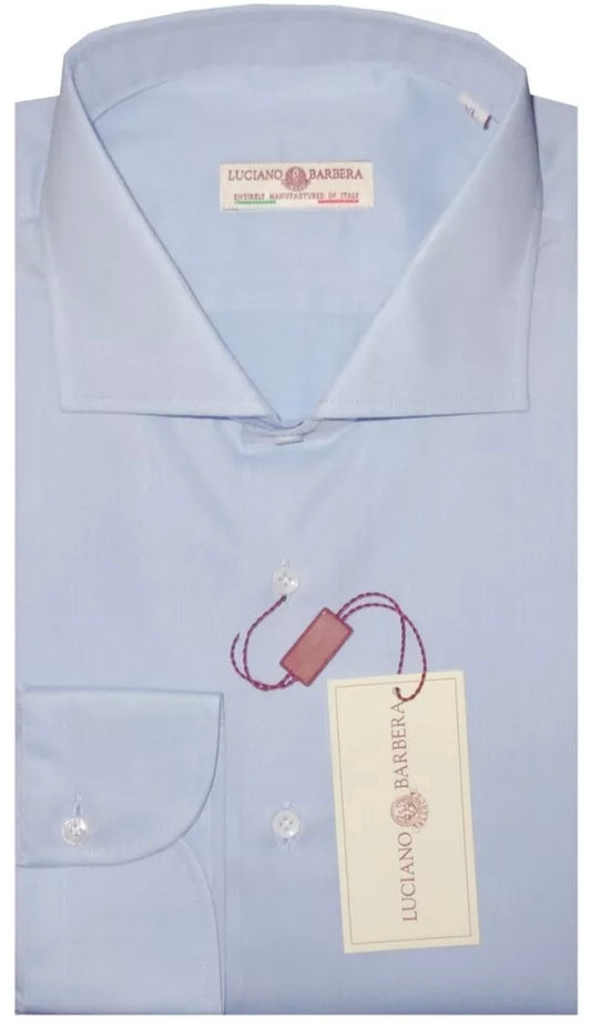 $450 NEW XL 17.5 LUCIANO BARBERA DRESS SHIRT LIGHT BLUE HAND MADE COTTON ITALY