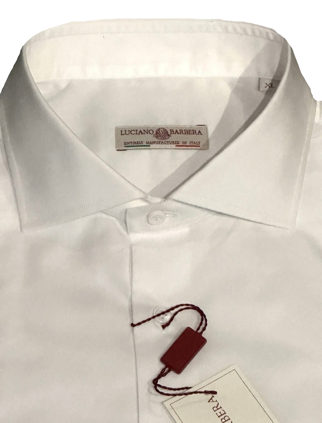 $450 NEW XL 17.5 LUCIANO BARBERA DRESS SHIRT SOLID WHITE HAND MADE COTTON ITALY