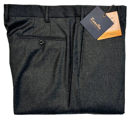 $425 NEW 42 ZANELLA HANDMADE DRESS PANTS ITALY WOOL CASHMERE DARK GRAY FLANNEL