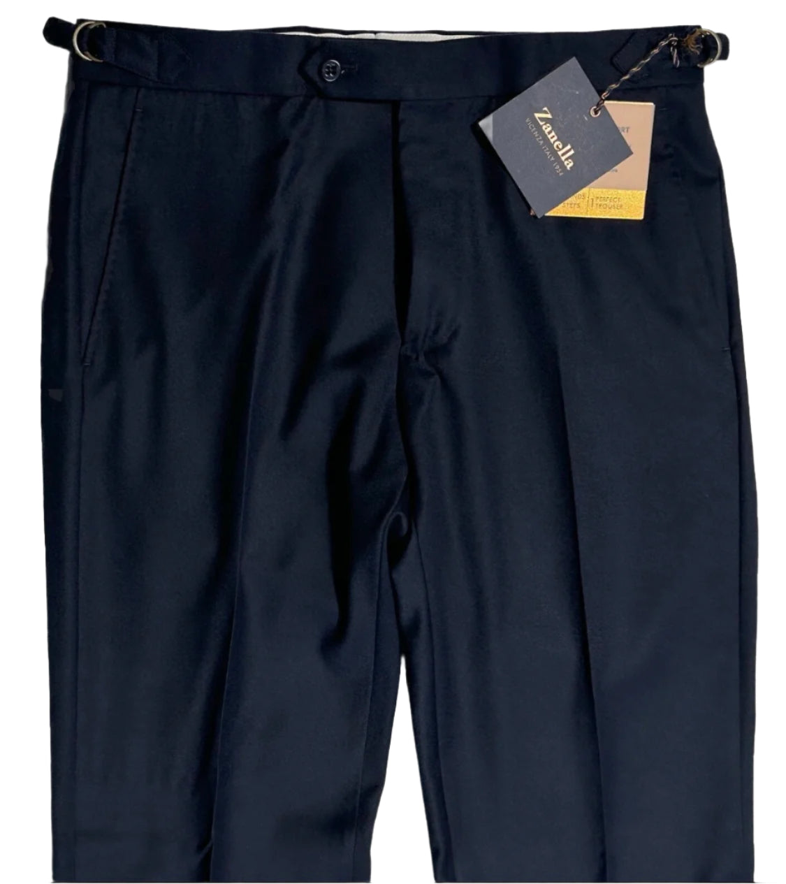 $528 NEW 32 ZANELLA HANDMADE DRESS PANTS MENS ITALY WOOL SILK SOLID NAVY BLUE