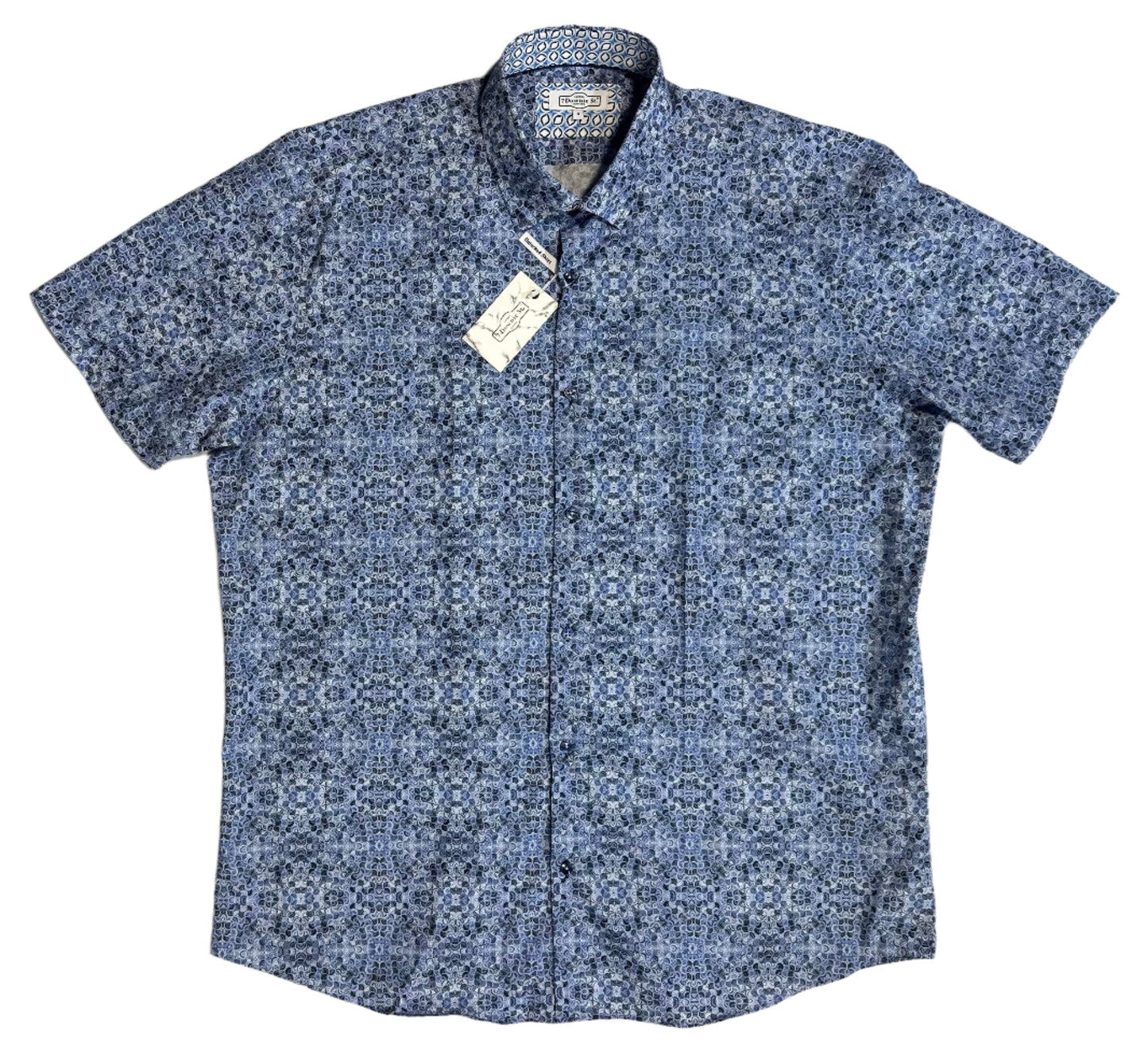 $285 NEW 4XL SHORT SLEEVE CAMP SHIRT BLUE TONED PSYCHEDELIC SWIRLS THEMED BIG TALL 7 DOWNIE