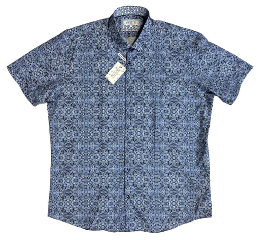 $285 NEW 4XL SHORT SLEEVE CAMP SHIRT BLUE TONED PSYCHEDELIC SWIRLS THEMED BIG TALL 7 DOWNIE