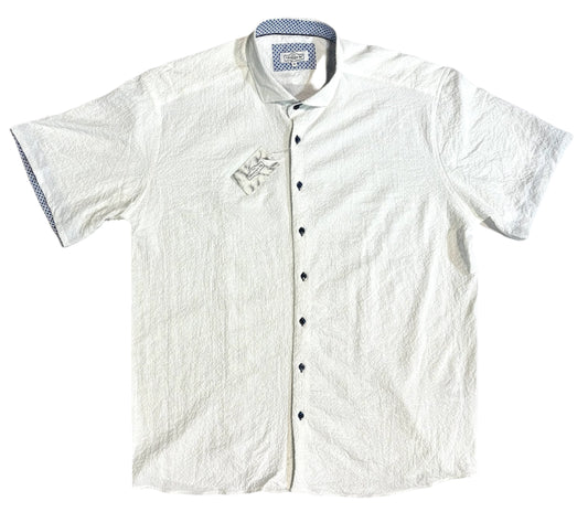 $285 NEW 4XL SHORT SLEEVE CAMP SHIRT WHITE TEXTURED CREPE BIG TALL 7 DOWNIE